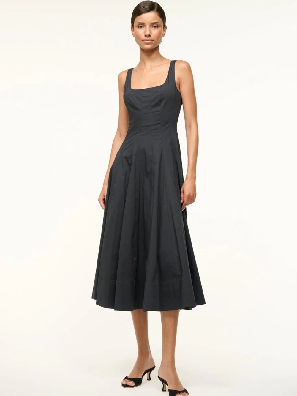 Staud Wells dress black midi cotton 14 poplin